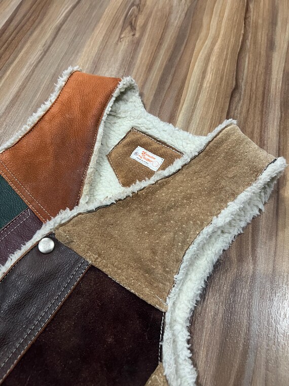 Vintage 70s Kids Leather Patchwork Shearling Line… - image 3