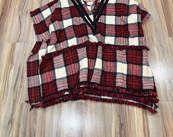 Vintage 60s Pioneer Wear Plaid Wool Fringe Blanket-Like Cape Bib Shawl Western Cowgirl Original
