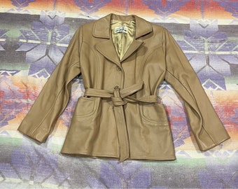 XS Vintage 60s Belted Leather Deerskin Button Up Coat Jacket Women’s Cut USA Made by Custom Coat Co