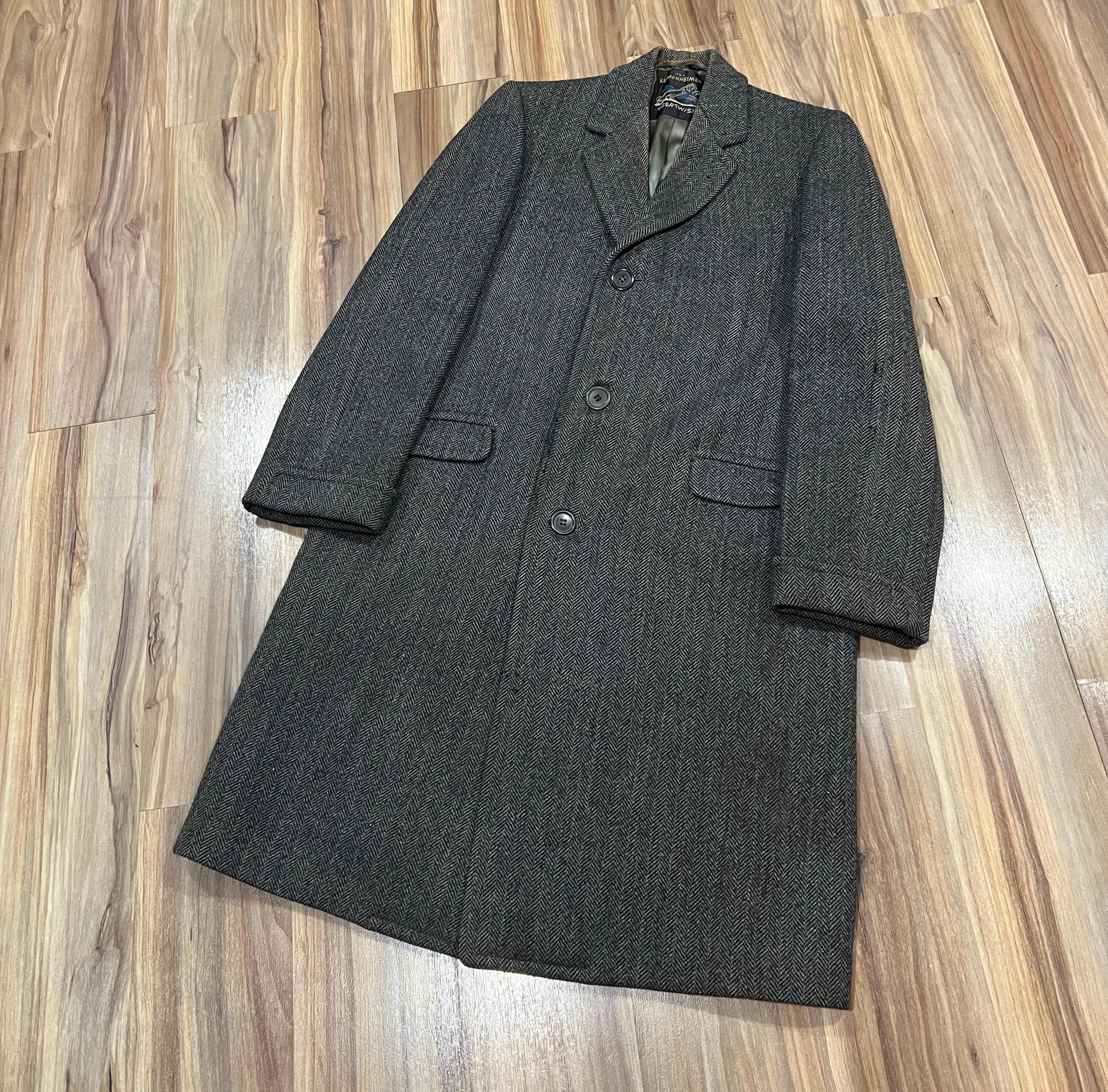 Vintage 50s Single Breasted Tiger Twist Tweed Long Winter Over