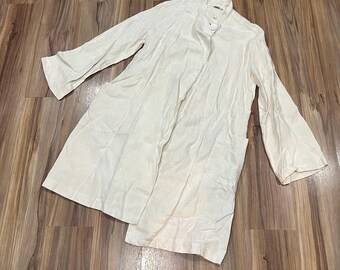Medium Vintage 40s White Irish Linen Duster Long Coat Jacket USA Made