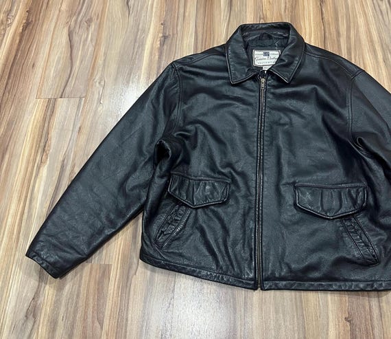 ジャケット・アウター old GAP leather jacket black 90s 00s Vintage GAP Leather Jacket Black Bomber Coat X-large Youth