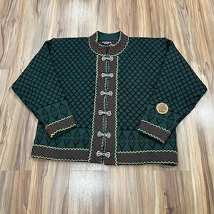 XL Vintage Traditional Norwegian Green Wool Jacket Sweater Pullover Cardigan w/ Clasps by Northfjord