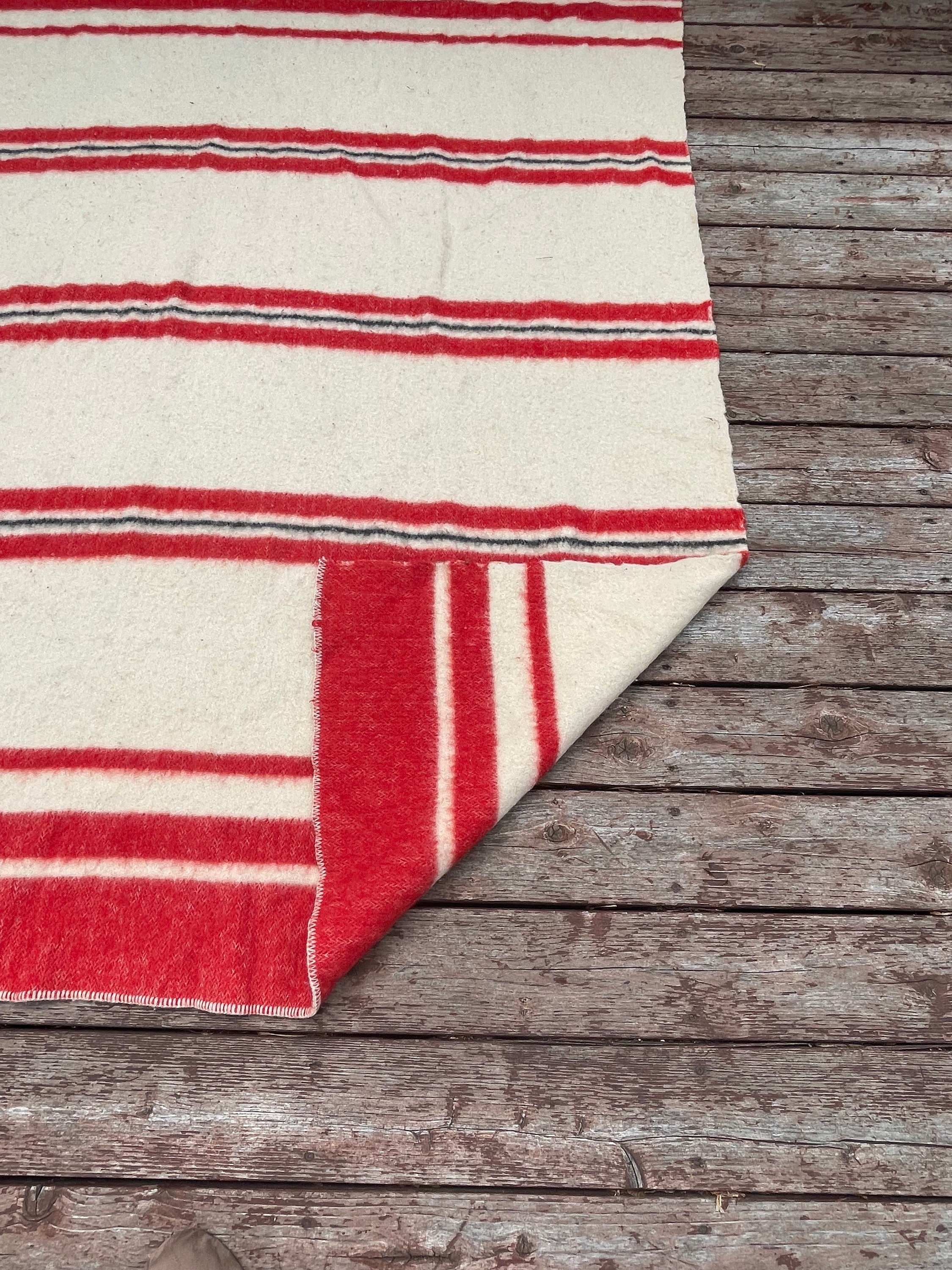 Vintage 40s 50s All Wool Cabin Blanket Striped Red/ Black/ Etsy