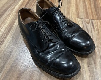 11R Vintage 80s USN Service Dress Shoes Black Leather Oxford by Leavenworth  USA Made