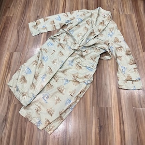 Medium Vintage 60s E&W Cotton Pictorial House Lounging Robe w/ Belt Sailing Ships USA Made