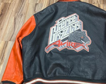 Vintage Leather Avirex Jacket Orange/ Grey Fierce Grizzly's 6XL