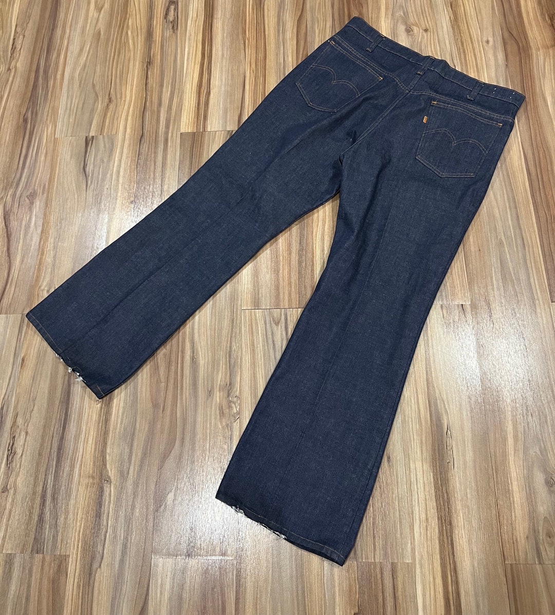 VTG 70s USA MADE LEVIS POLYESTER BOOTCUT SLACKS TROUSERS BLACK/GOLD TAB W33 L30