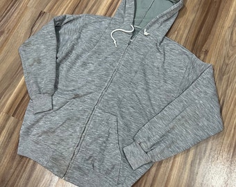 Medium Vintage 70s Grey Soft Cotton Poly Blend Zip Up Hoodie Sweatshirt USA Made