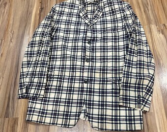 Medium Vintage 60s Madras Checkered Fabric Suit Sport Coat Jacket Blazer Made in India by Burlington’s of Bombay Taj Mahal Hotel Souvenir