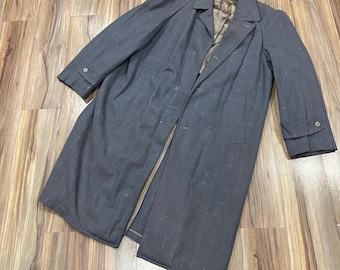 Vintage 40s 50s Double Breasted Grey Striped Herringbone Wool Suit 
