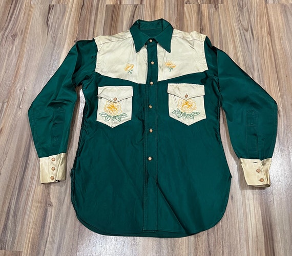 Small Vintage 40s Rodeo Western Rayon Satin Rockabilly Gabardine 