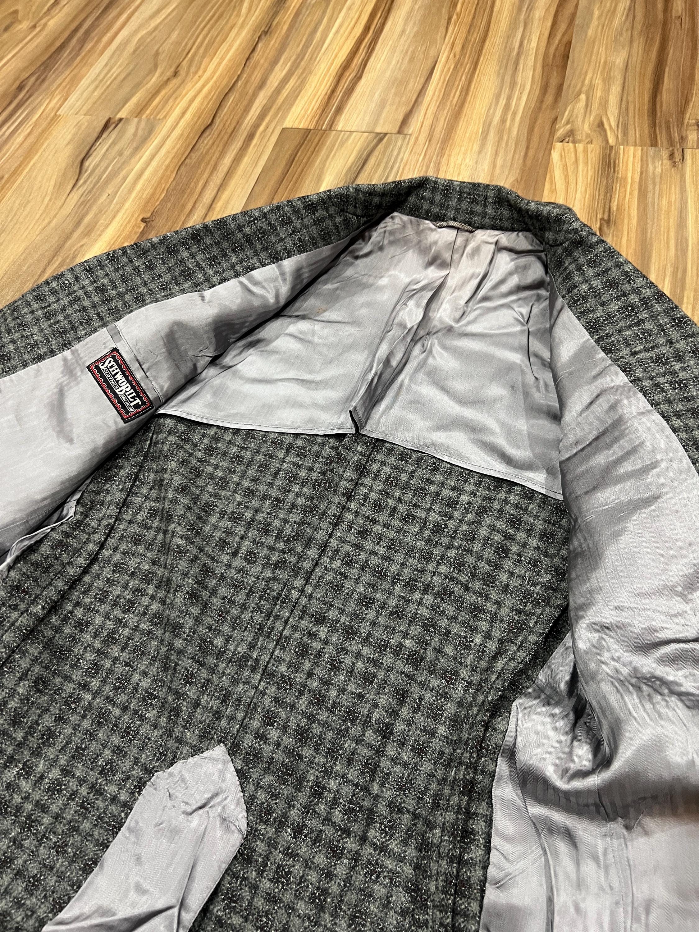 Medium Vintage 40s 50s Black Grey Checkered Plaid Fabric Wool Suit 