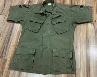 XL Vintage 60s Original Olive Green Slant Pocket Poplin Ripstop