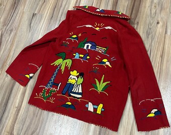 Small Vintage 50s Mexican Souvenir Tourist Wool Hand Embroidered
