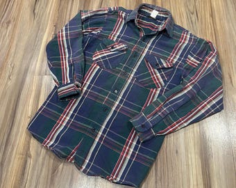 S/M ヴィンテージ 80年代 オシュコシュ 厚手 チェック柄 フランネル 100% コットン USA製 ブルー グリーン レッド