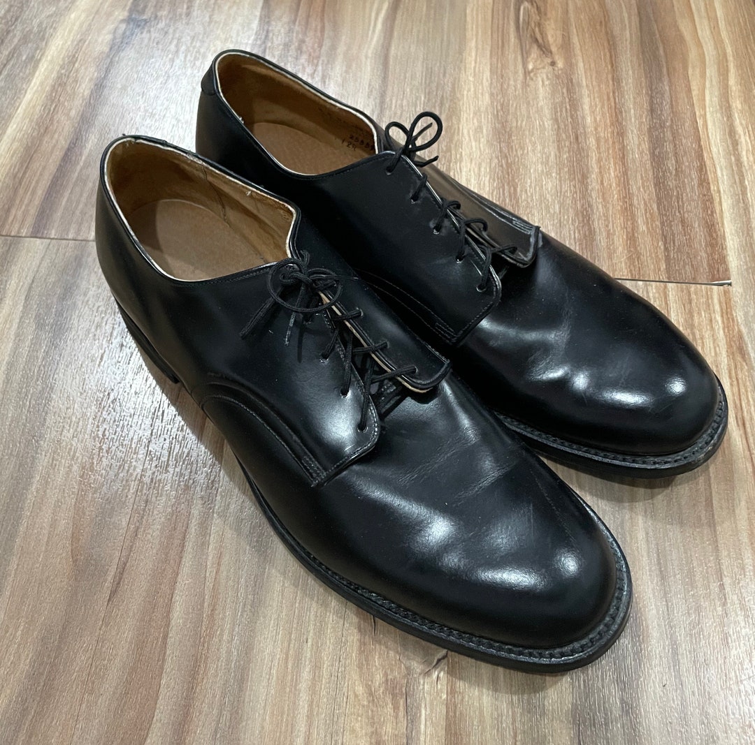 12R Vintage 80s USN Military Service Dress Shoes Black Leather Oxford ...