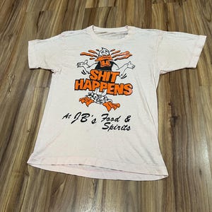 Small Vintage 70s Paper Thin “S**t Happens” Crazy Duck Graphic White T Shirt USA Made