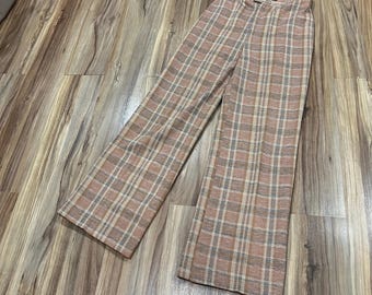 Pantalon évasé à carreaux, coupe évasée, bas cloche, coupe évasée, vintage des années 70, 28 x 31