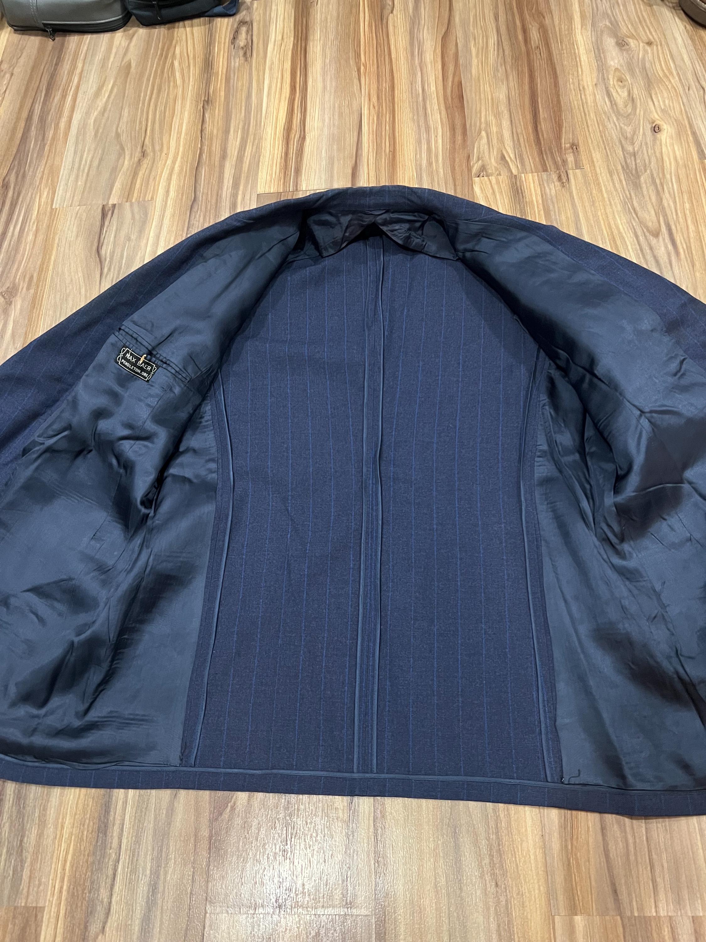 Vintage 40s Double Breasted Striped Wool Suit Coat Jacket Navy