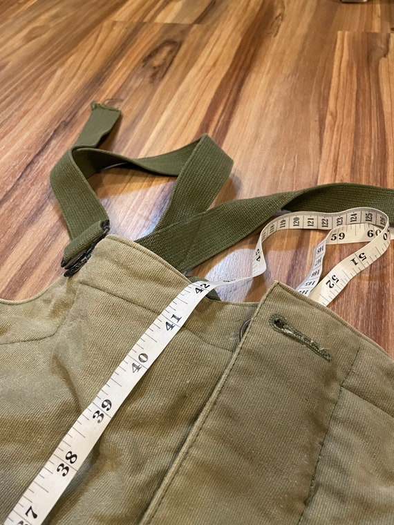 xs Vintage 40s 50s USN Deck Bibs Overalls Olive G… - image 9