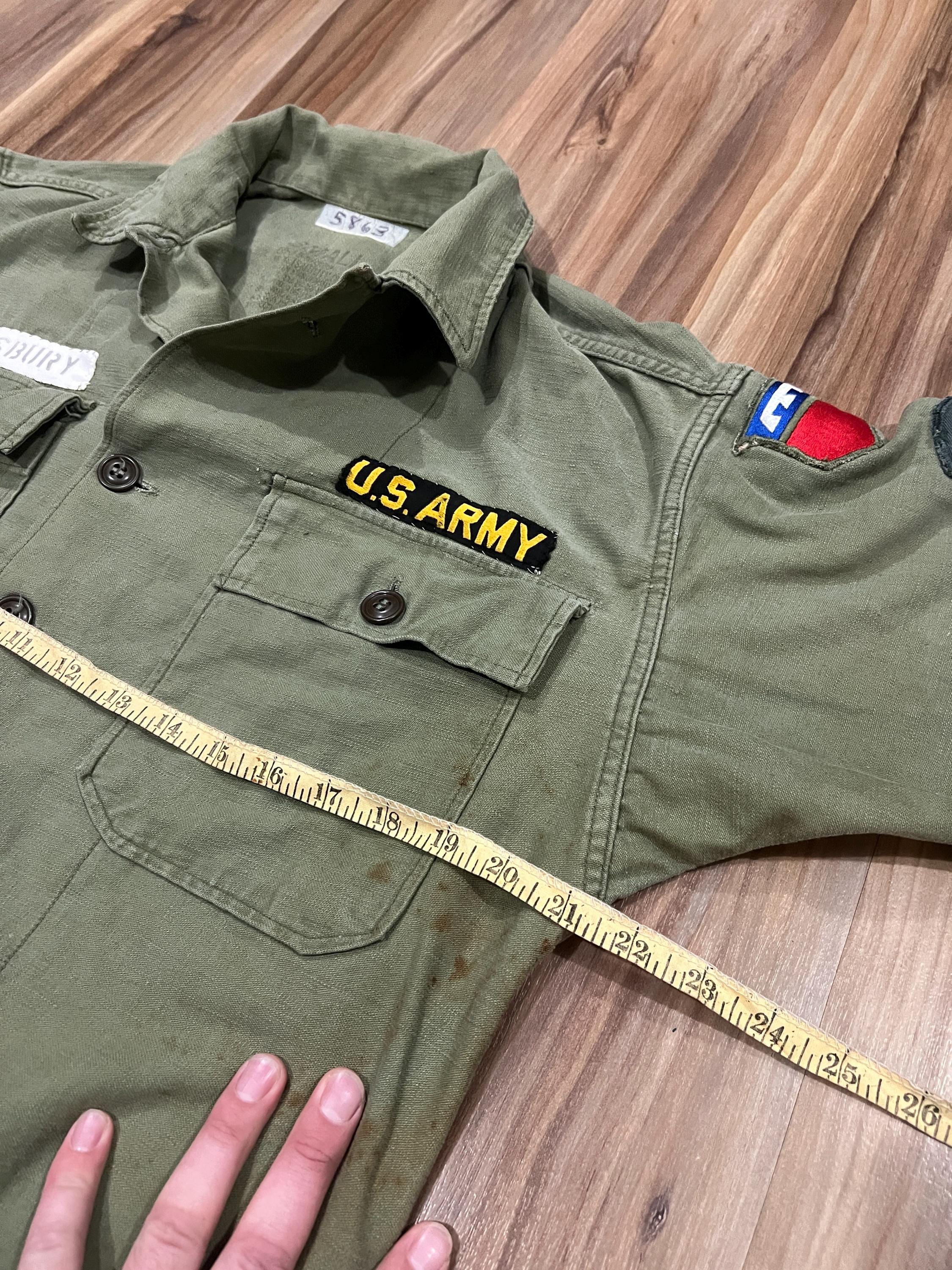 S/M Vintage 50s Distressed US Army Military Shirt Fatigue OG-107 