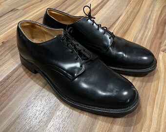 11R Vintage 80s USN Service Dress Shoes Black Leather Oxford USA Made by International Shoe Co