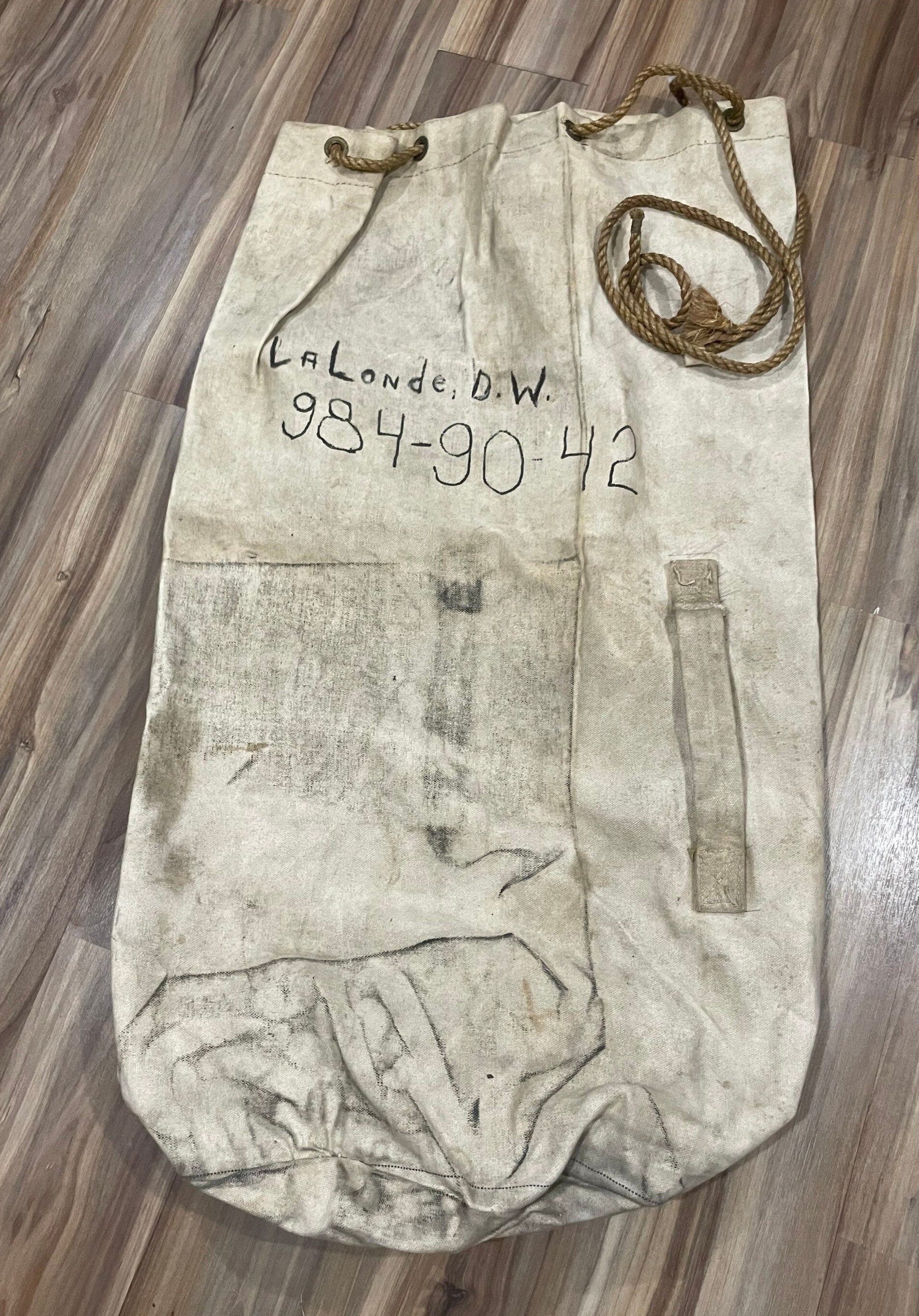 Vintage WW2 USN Canvas White Stencil Sea Bag Tote Carrier
