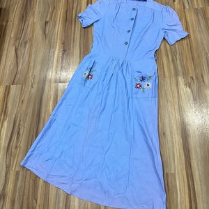 Vintage Gorgeous 40s Blue/ Purple Rayon Floral Embroidered Dress