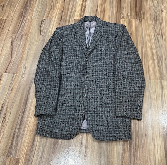 Medium Vintage 40s 50s Black Grey Checkered Plaid Fabric Wool Suit