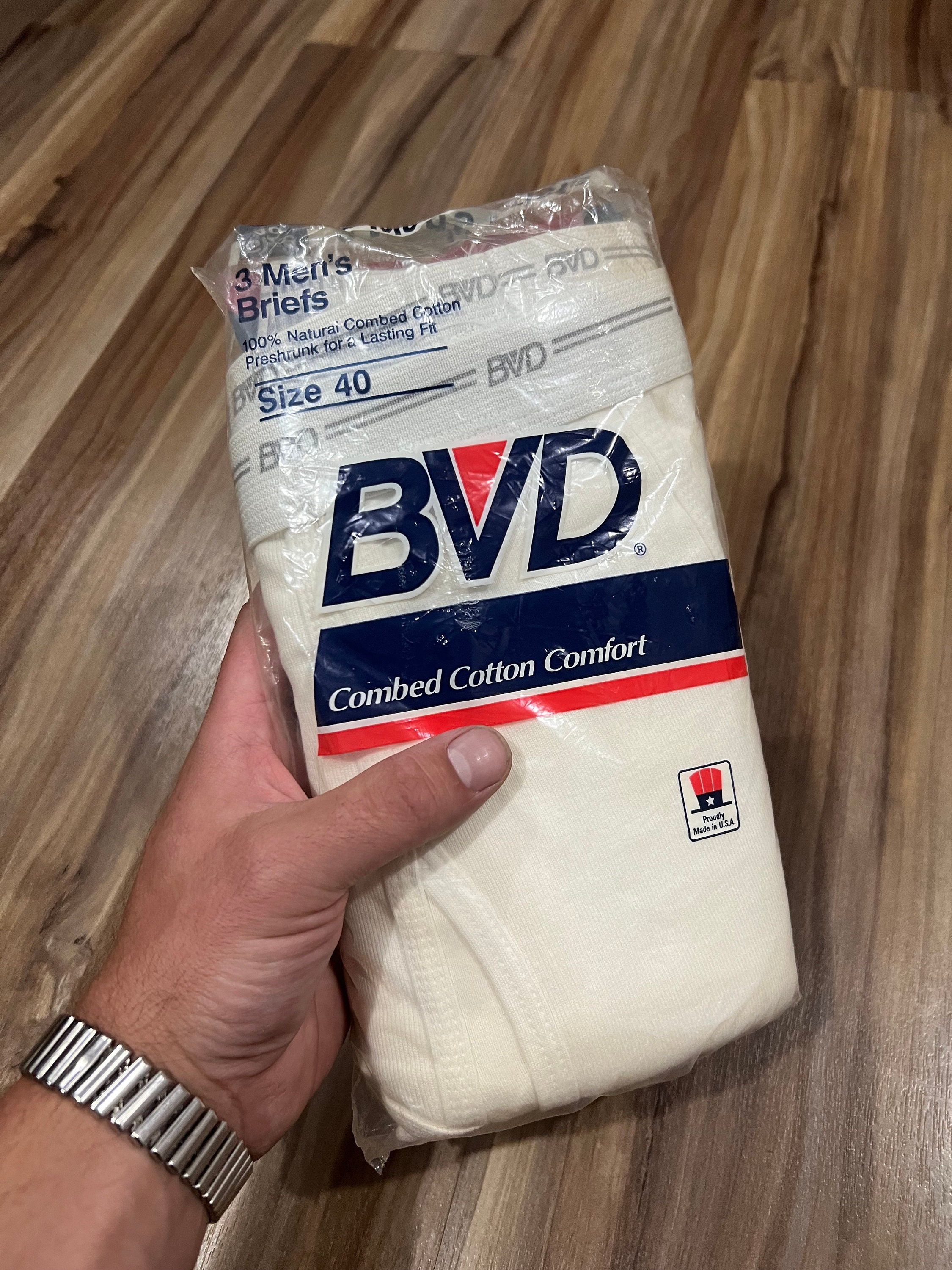 New Sz 40 Vintage 90s BVD White Underwear Briefs Combed Cotton Comfort 3  Pairs Included USA Made