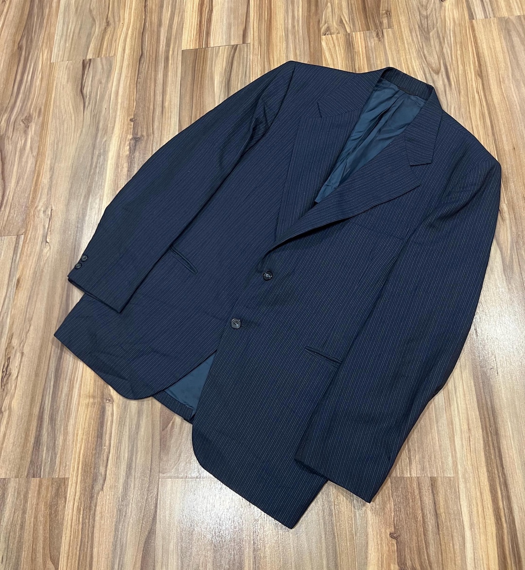 Vintage 50s 60s Double Breasted Pinstripe Wool Suit Coat Jacket