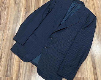 Vintage 50s 60s Double Breasted Pinstripe Wool Suit Coat Jacket Blazer Navy Blue by Juster’s Minneapolis