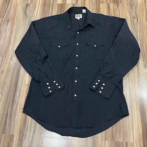 Große/ XL Vintage 90er Jahre Ely Cattleman Rodeo Western Pearl Snap Schwarzes Hemd mit Knöpfen