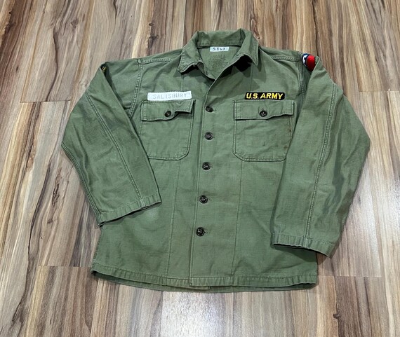 S/M Vintage 50s Distressed US Army Military Shirt Fatigue OG-107 