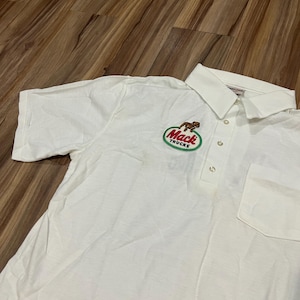 Medium Vintage 80s Mack Trucks Company Patch & Embroidery White Collared Short Sleeve Polo Shirt by Print Ons