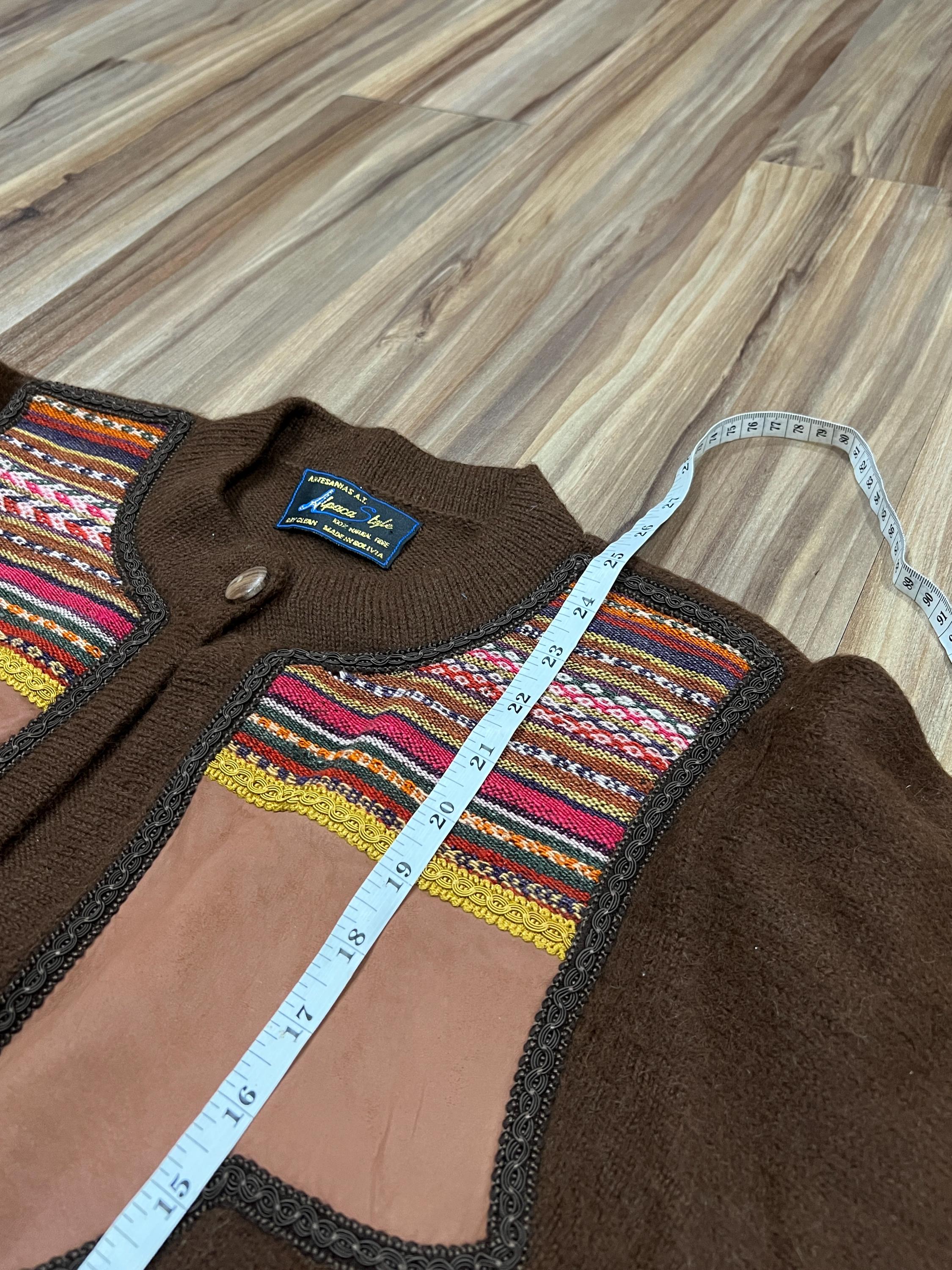 Medium Vintage 70s Alpaca Style Wool Cardigan Sweater Brown