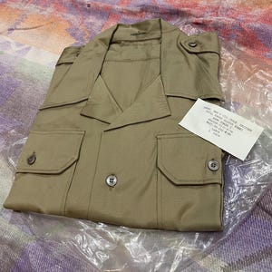 Large Vintage 70s Deadstock US Army Cotton Poly Khaki Officer Short Long Sleeve Uniform WW2 Vietnam US Air Force Khaki