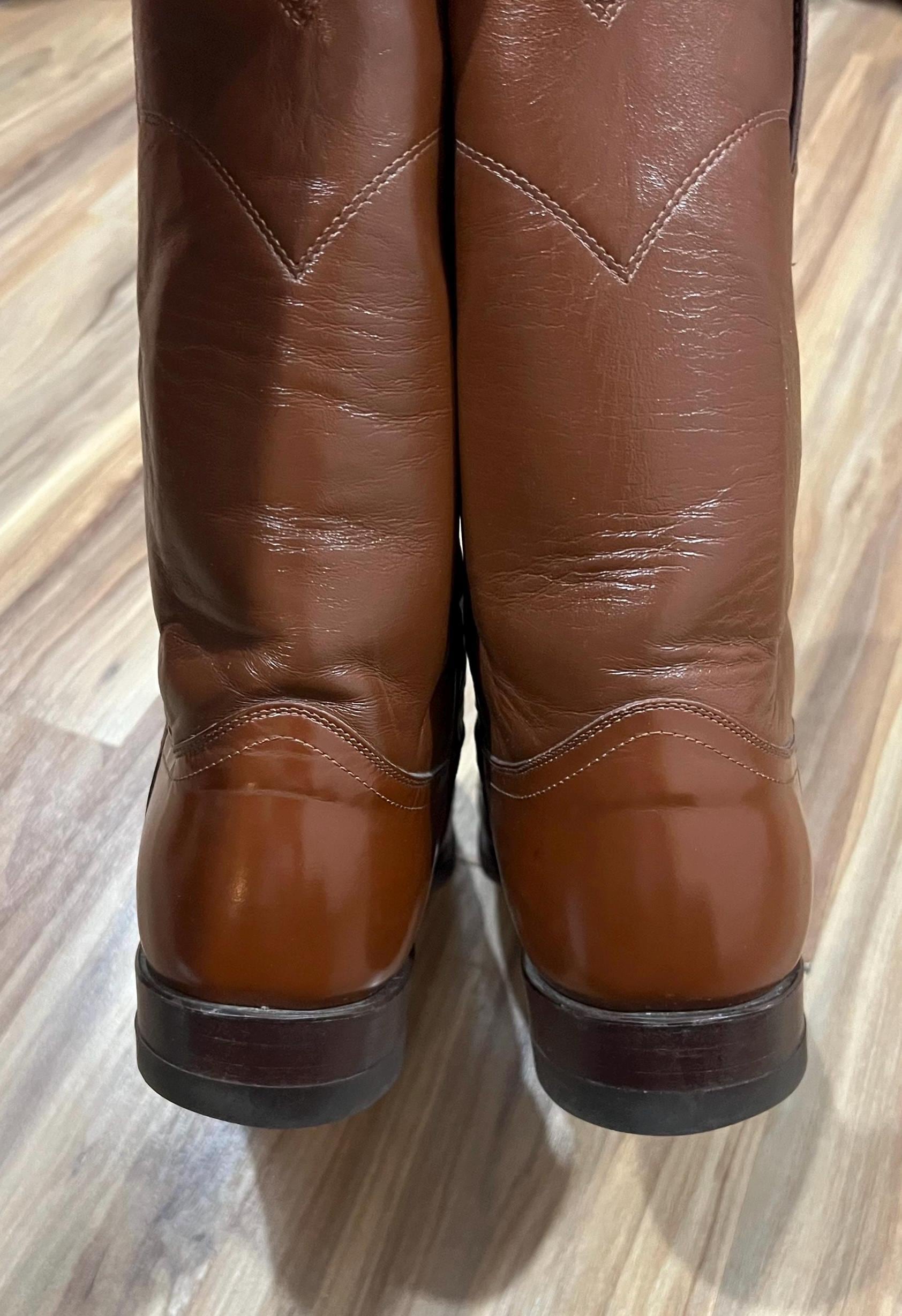 Size 8EE Vintage 80s Justin Brown Leather Cowboy Western Boots - Etsy