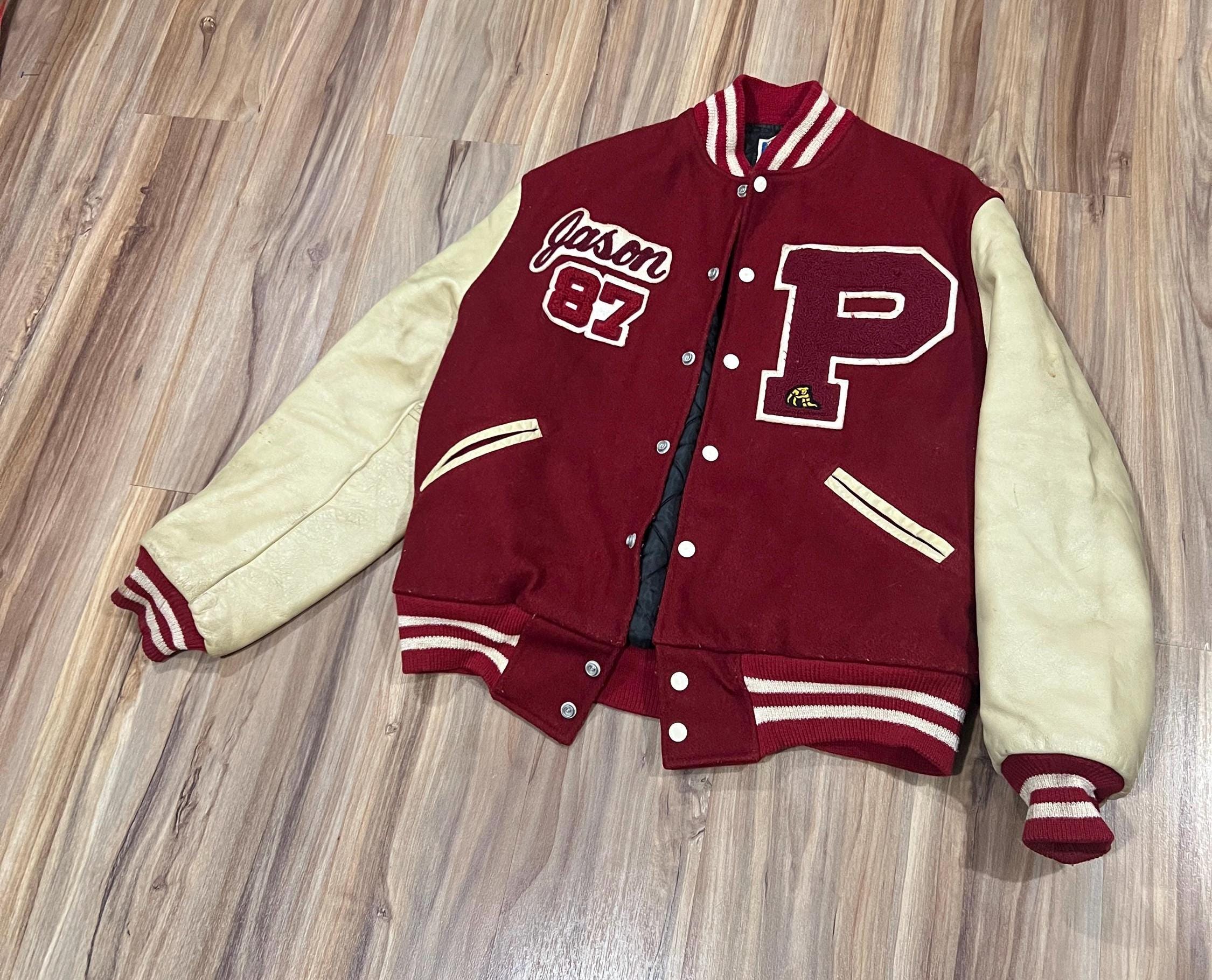 Medium Vintage 80s Varsity Letterman Trophy Award Jacket Wool 