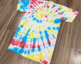 Small Vintage 90s Blank 50/50 Jerzees Tie Dye Pocket Tee Shirt Purple Grateful Dead Trippy Hippy NEW USA Made