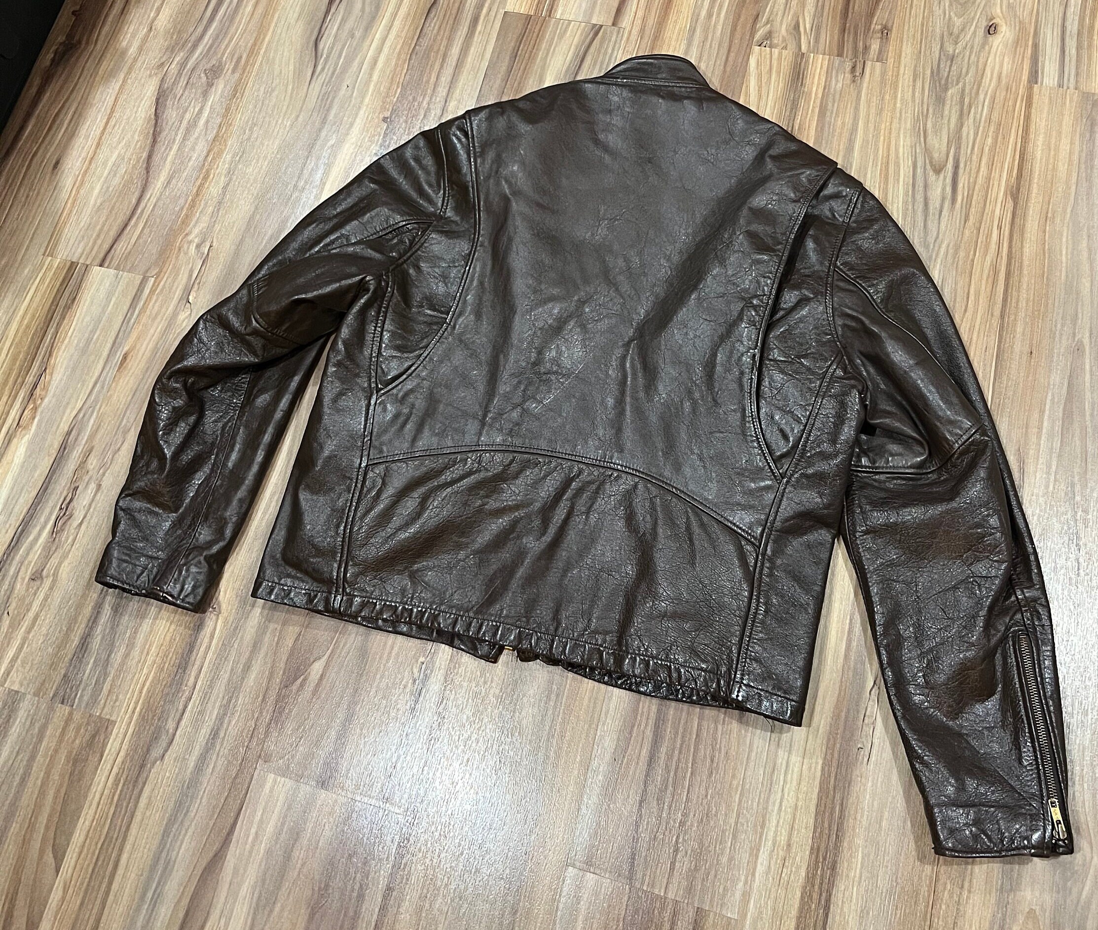 60's〜70's Lesco LEATHERS ヴィンテージシングルライダース L/XL Vintage 60s 70s Lesco Brown Leather Motorcycle Jacket