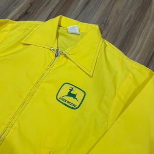 Medium Vintage 70s John Deere Tractors Advertising Windbreaker Jacket Embroidered Yellow/ Green USA