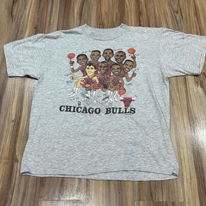 Medium vintage jaren 80 jaren 90 Michael Jordan karikatuur Chicago Bulls Salem sportkleding T-shirt grijs katoen