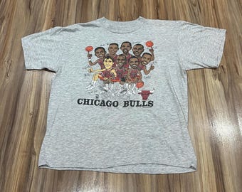 Medium vintage jaren 80 jaren 90 Michael Jordan karikatuur Chicago Bulls Salem sportkleding T-shirt grijs katoen