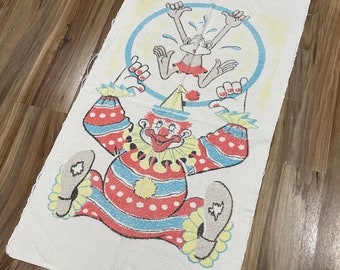 Asciugamano da spiaggia vintage per bambini, stile clown, anni &#39;60 e &#39;70, 100% cotone, prodotto negli USA, 34x20&quot;