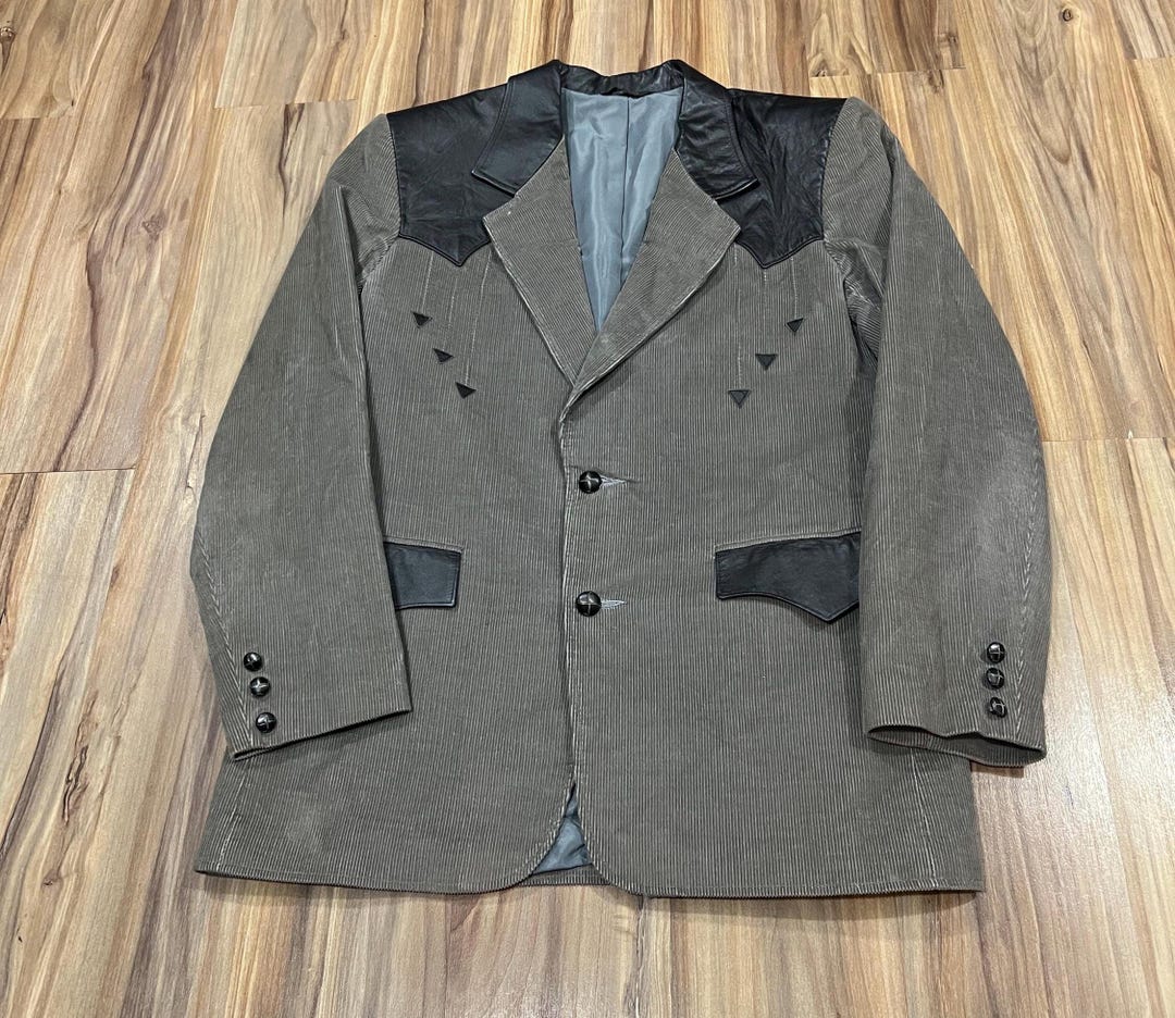 Large (42) Vintage 80s Pioneer Wear Grey Corduroy/ Leather Western