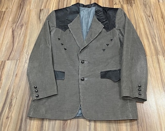 Large (42) Vintage 80s Pioneer Wear Grey Corduroy/ Leather Western