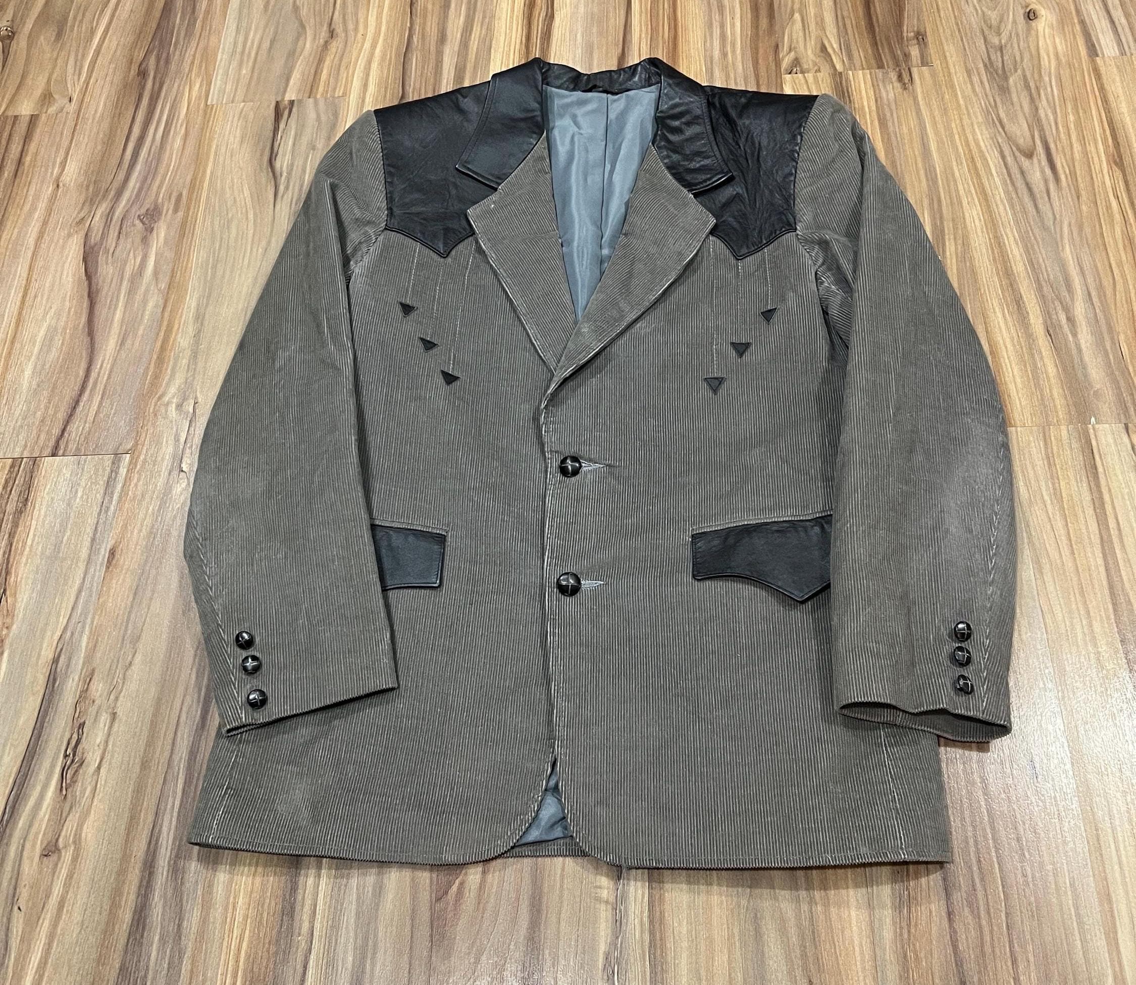 Large (42) Vintage 80s Pioneer Wear Grey Corduroy/ Leather Western