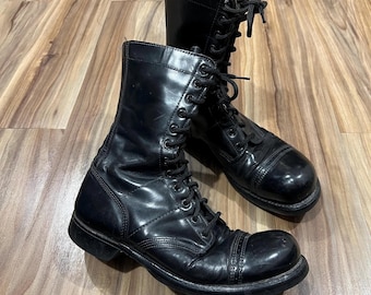 Wellco Combat Tactical Boots Wide Mens 7 Womens 8.5 Black Leather Vibram Sole Wellco Black Leather Combat Boots men Size 5.5 W Military  main image 3